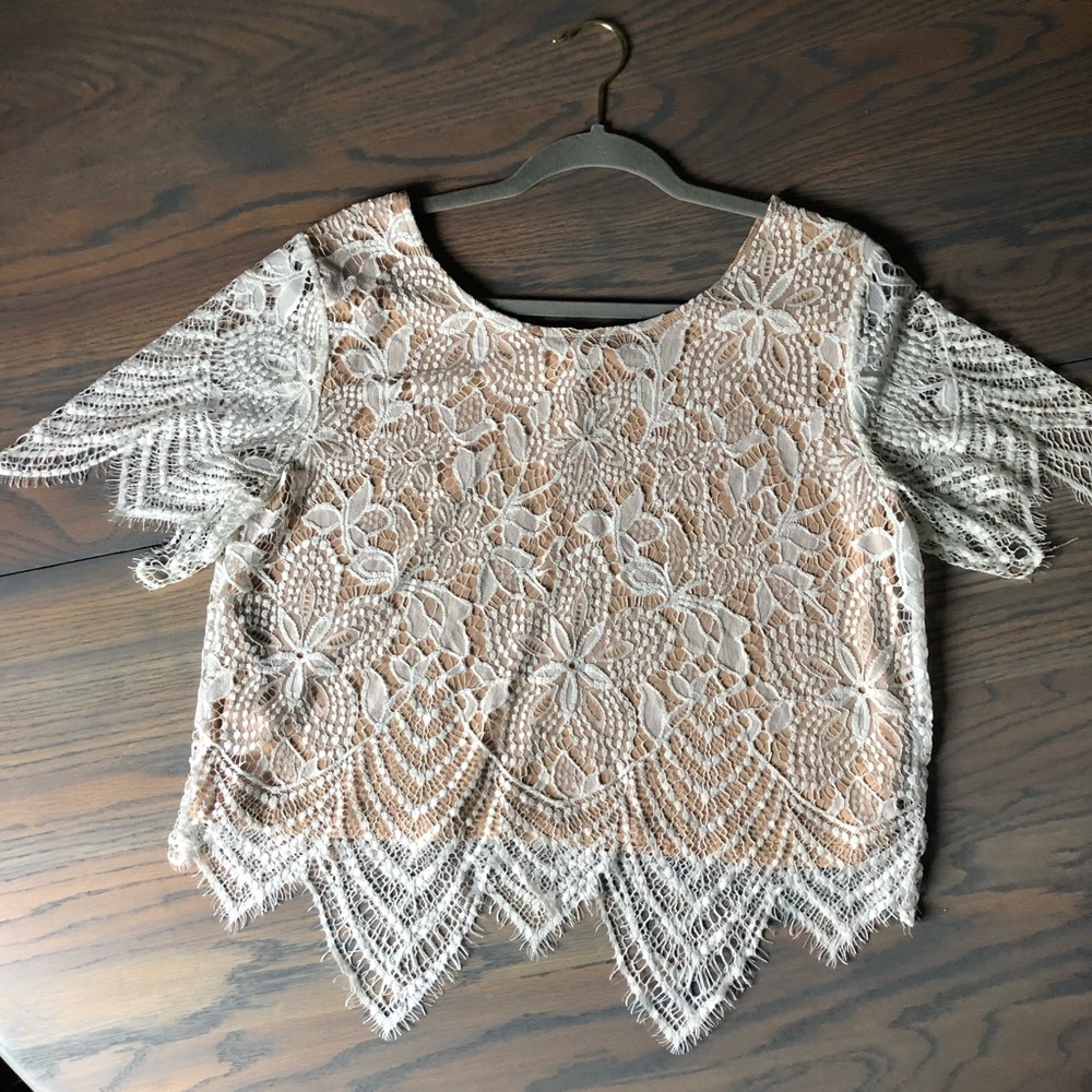 White Lace Short Sleeve Top